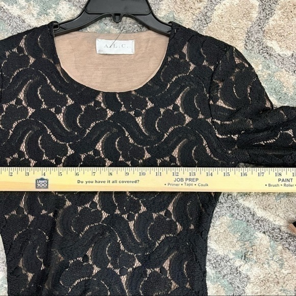 A.L.C. Black Lace Overlay Sheath Dress Womens Long Sleeve Fitted Size Small - Picture 9 of 10